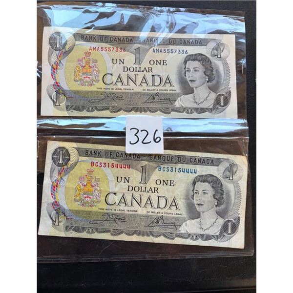 2 OF 1973 CANADIAN 1 DOLLAR BILLS