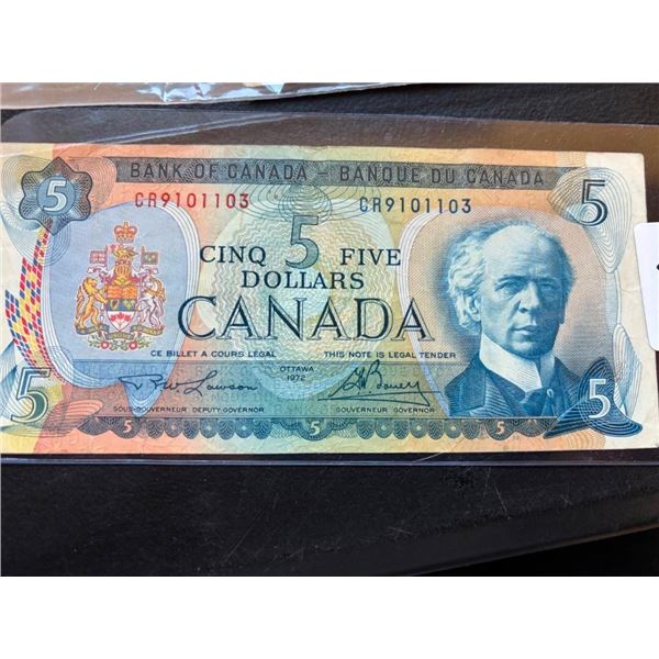 1972 CANADIAN 5 DOLLAR BILL