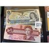 Image 1 : 1986 CANADIAN 2 DOLLAR BILL AND 1973 CANADIAN 1 DOLLAR BILL