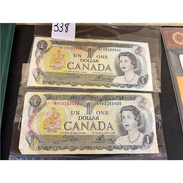 2 OF 1973 CANADIAN 1 DOLLAR BILLS
