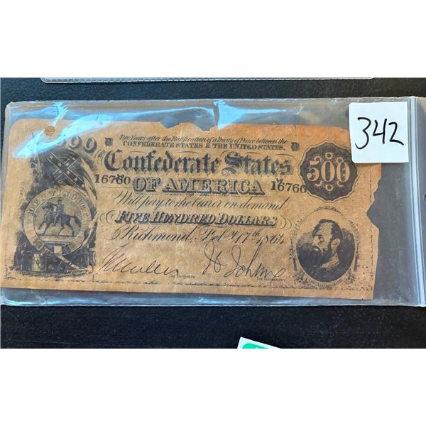 CONFEDERATE STATES OF AMERICA 1864 500 DOLLAR BILL