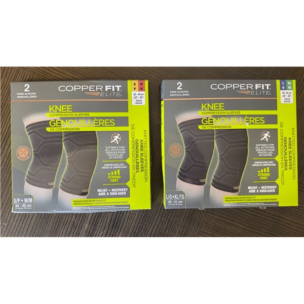 Brand New - Brand New – Copper Fit Elite Knee Compression Sleeves Lot – S/M & L/XL