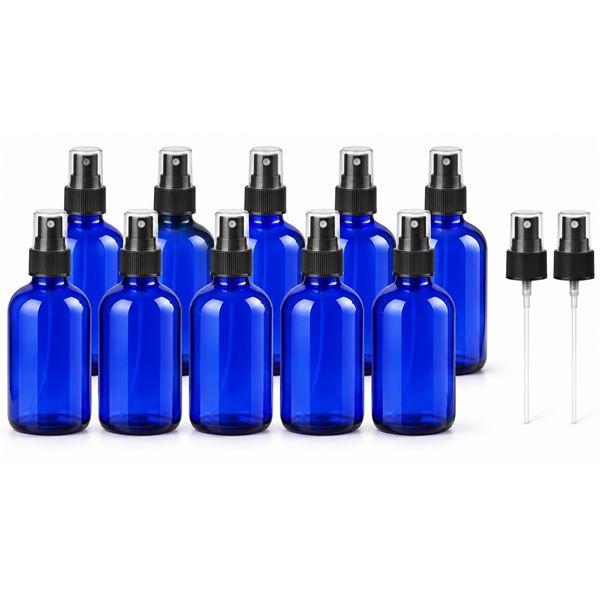 Brand New - Brand New Youngever 10-Pack 4 oz Blue Glass Spray Bottles with 2 Extra Sprayers