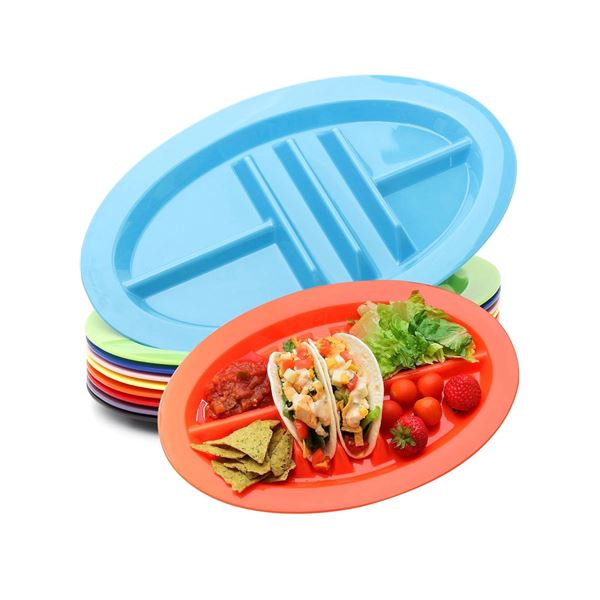 Brand New - Brand New Youngever 9-Pack Oval Divided Taco Plates – Assorted Colors