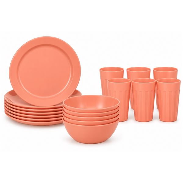 Brand New - Brand New – Youngever 18-Piece Plastic Dinnerware Set for 6 – Peach