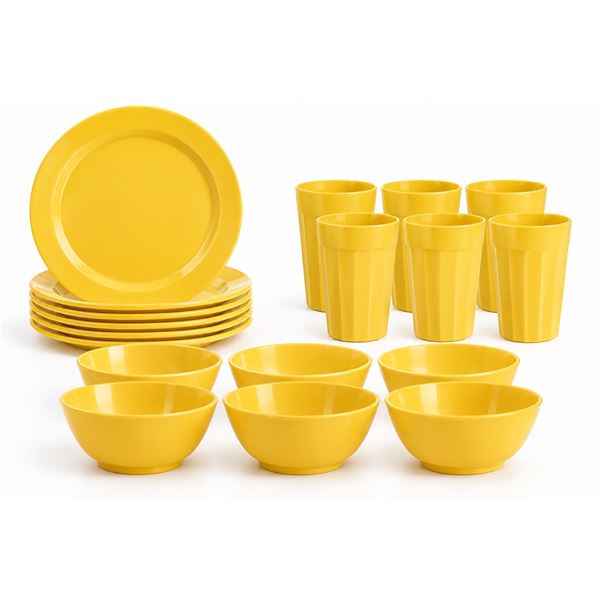 Brand New - Brand New – Youngever 18-Piece Plastic Dinnerware Set for 6 – Yellow