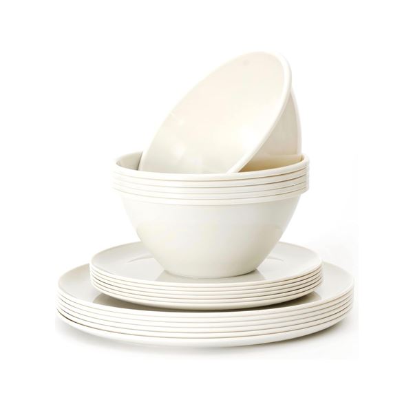 Brand New - Brand New – Youngever 18-Piece Plastic Dinnerware Set for 6 – Cream