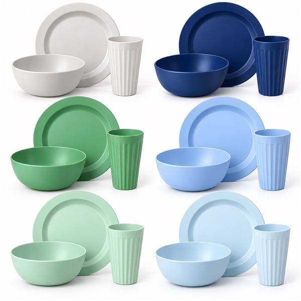 Brand New - Brand New – Youngever 18-Piece Plastic Dinnerware Set for 6 – Rainbow 