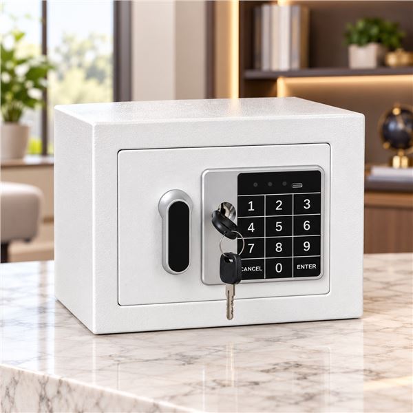 Brand New - Brand New Digital Security Safe with Keypad & Backup Keys – White