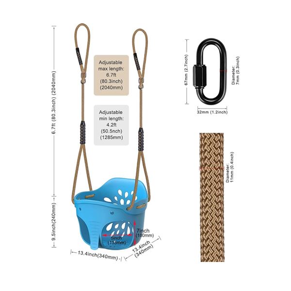 Brand New - Brand New – BeneLabel Elephant High-Back Toddler Swing Seat – Blue