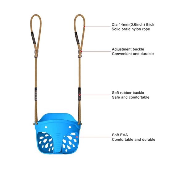 Brand New - Brand New – BeneLabel Elephant High-Back Toddler Swing Seat – Blue