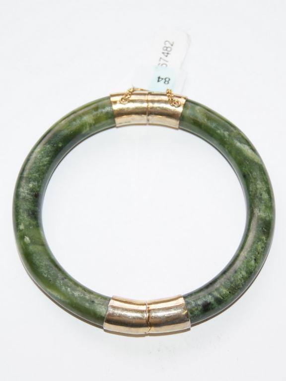 Antique Jade & 9KT Gold Bangle Bracelet