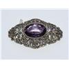 30Ctw AAA Amethyst & Marcasite Vintage Brooch