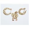 Gold Elephant Pendant & Gold Diamonds Cut Earrings