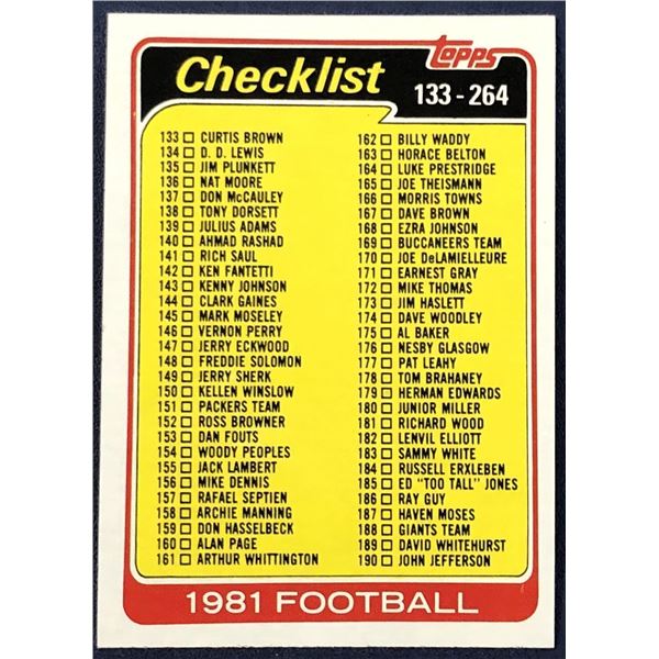 1981 TOPPS NFL CHECKLIST