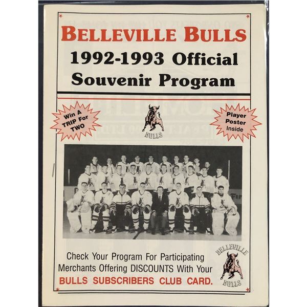 1992-93 OHL BELLEVILLE BULLS SOUVENIR PROGRAM