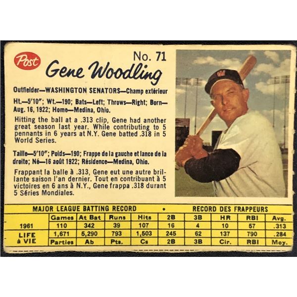 1962 POST CEREAL BASEBALL GENE WOODLING