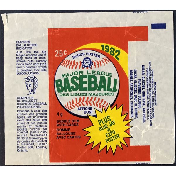 1982 O-PEE-CHEE BASEBALL WRAPPER