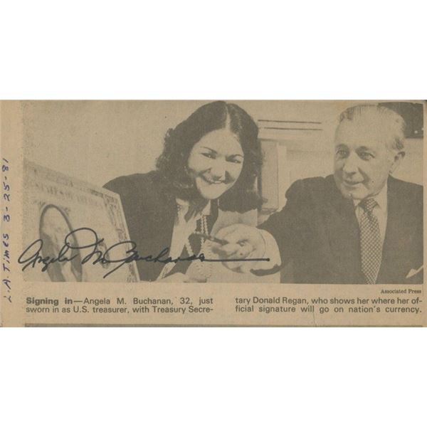 Angela Buchanan signed newspaper clipping