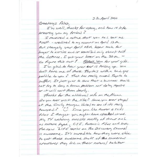 Oklahoma City Bomber Terry Nichols Signed Letter