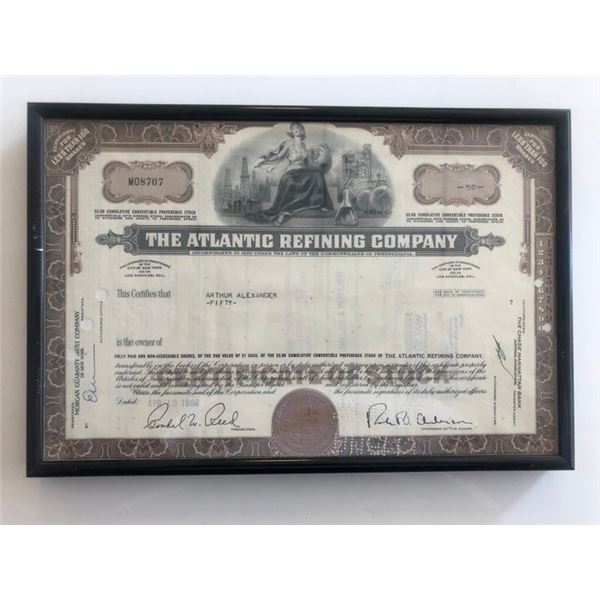 Framed The Atlantic Refining Company Stock Certificate