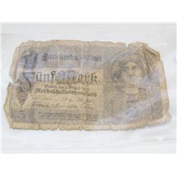 Rare Berlin 1917 German 5 Mark Note