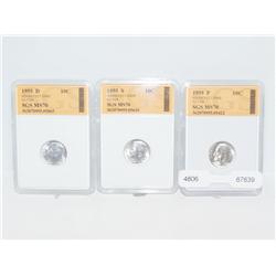 (3) 1955 P & D Dime MS70-3 Times Bid