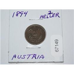 1894 2 Heller Austria Coin