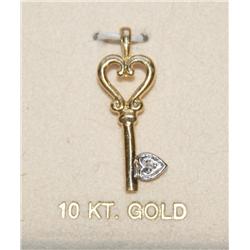 10k Yellow Gold Key Pendant with Diamond