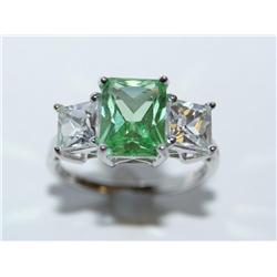 Green and White Sapphire 10 KT Gold Ring