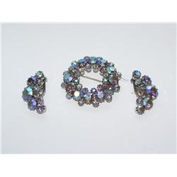 Aurora Borealis Facet Crystals Brooch & Earrings