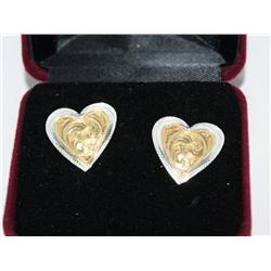Silver & Gold Engraved Heart Earrings