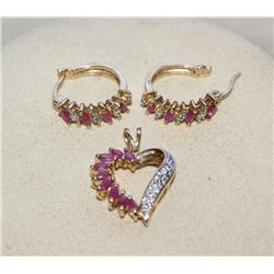 Vermeil 14kt AAA Ruby Pendant & Earrings Set
