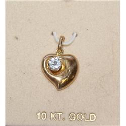 10k Yellow Gold Heart Pendant with CZ Stone