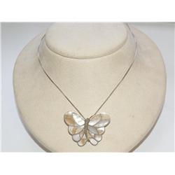 Sterling Inlaid Mother of Pearl Butterfly Pendant