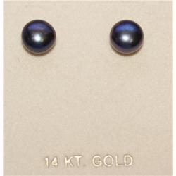 14k Gold Dark Pearl Shaped Earrings