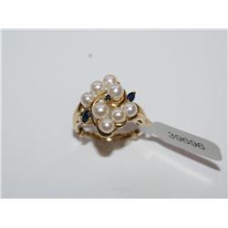 White Pearl & Sapphire Hand Made Ring