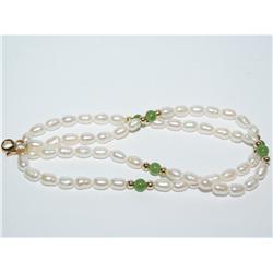Fresh Water Pearl & Jade Double Stranded  Bracelet