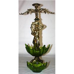Glass & Brass Statue and Plate on a Marble Base