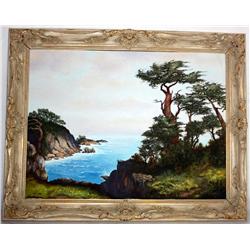 Framed Oil on Canvas of Ocean & Landscape