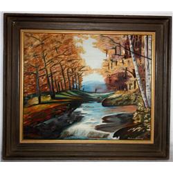 Framed Oil on Canvas of Stream in Woods