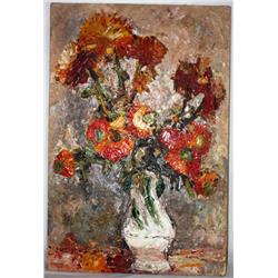 Oil on Board of Flowers and Vase