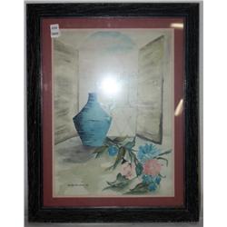 1956 Framed Water Color of Vase & Flowers
