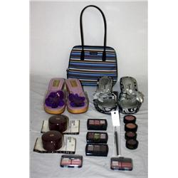 Box of Ladies Purse, Shoes, Makeup