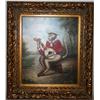 Framed Oil on Canvas of Monkey Playing a Guitar