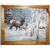 Image 2 : Framed Oil on Canvas of Deer in Snow