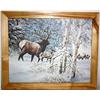 Image 3 : Framed Oil on Canvas of Deer in Snow