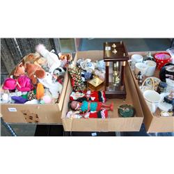 Rack Of Misc. VCR, Dolls, Cups, Statue, Clock