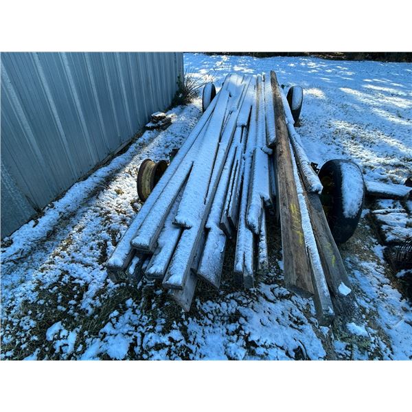 JD steel framed wagon c/w misc. wood