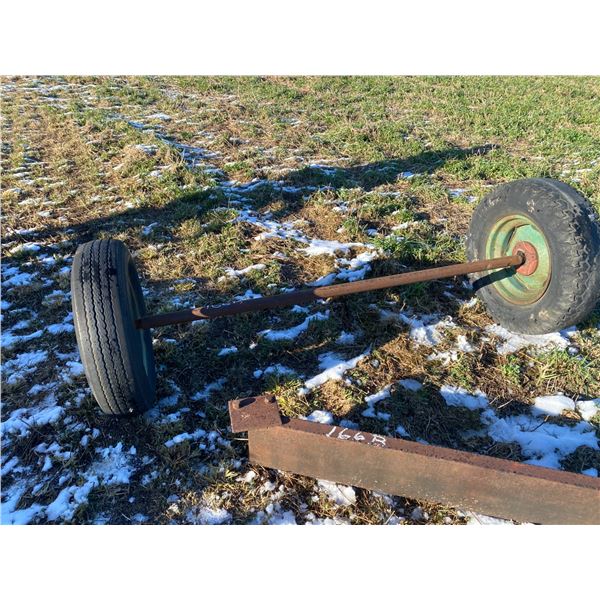 Axle c/w tires & pindle hitch, trailer hitch